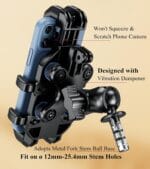 BRCOVAN Motorcycle Fork Stem Phone Mount with Vibration Dampener, Adjustable Heavy Duty Motorcycle Cellphone Holder Fit Stem Tubes 12mm-25.4mm in Diameter, Compatible with 5.4”-7.2” Smartphones