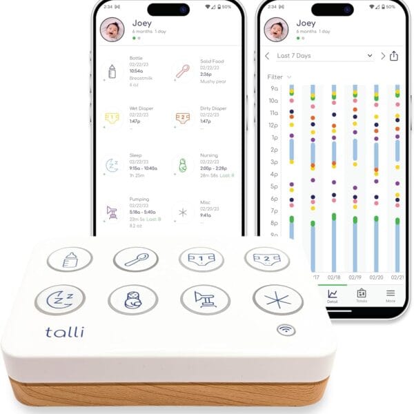 Talli Daily One-Touch Baby Tracker - Baby Monitor to Log Feedings, Diapers, Sleep & More - Electronic Journal Links to Mobile App for Real-Time Baby Monitoring & Tracking - Alexa Compatible