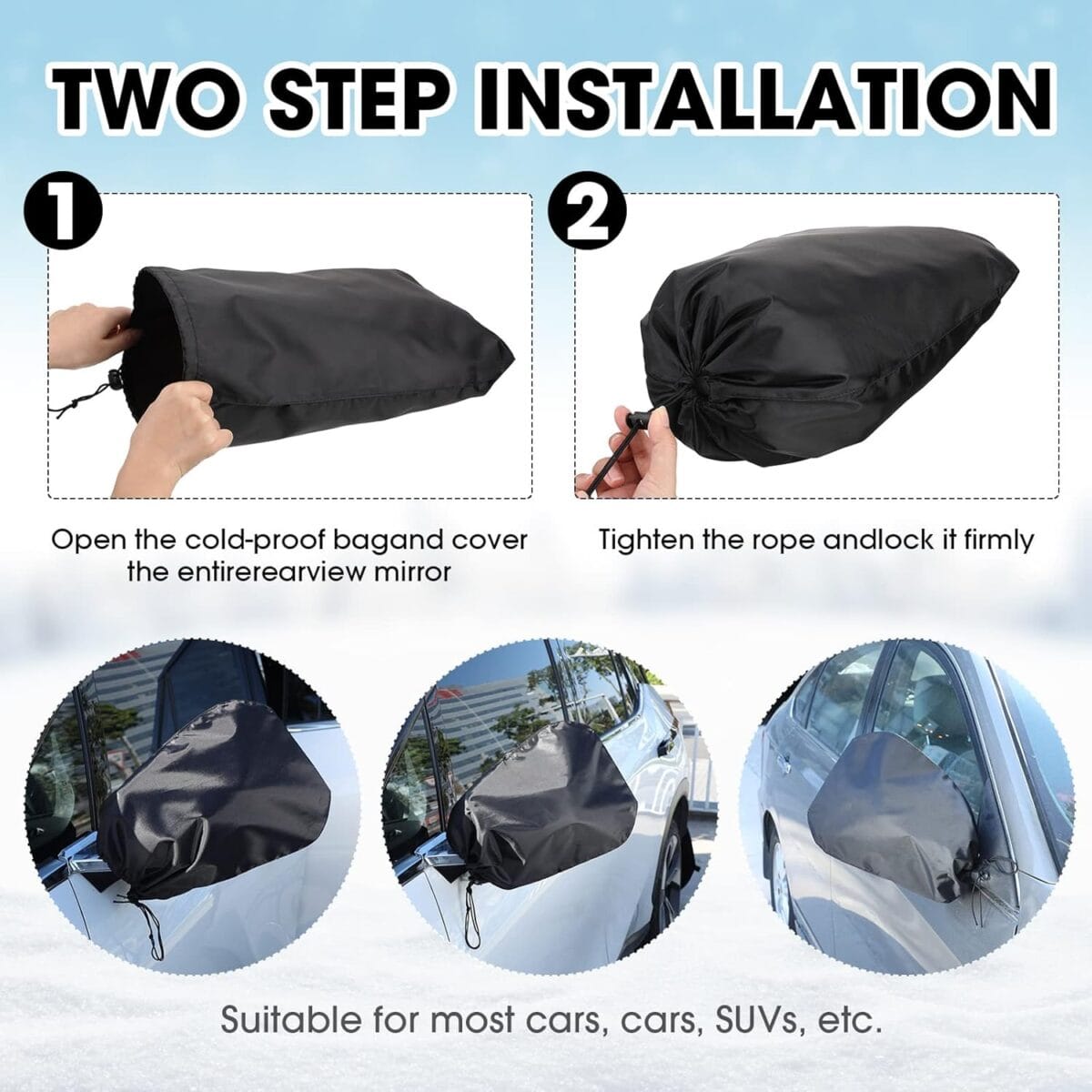 Frienda 6 Pieces Waterproof Side Mirror Covers Auto Rearview Protection Cover Exterior Rear View Accessories Car Mirror Accessories with Drawstrings for Car Vehicle Winter