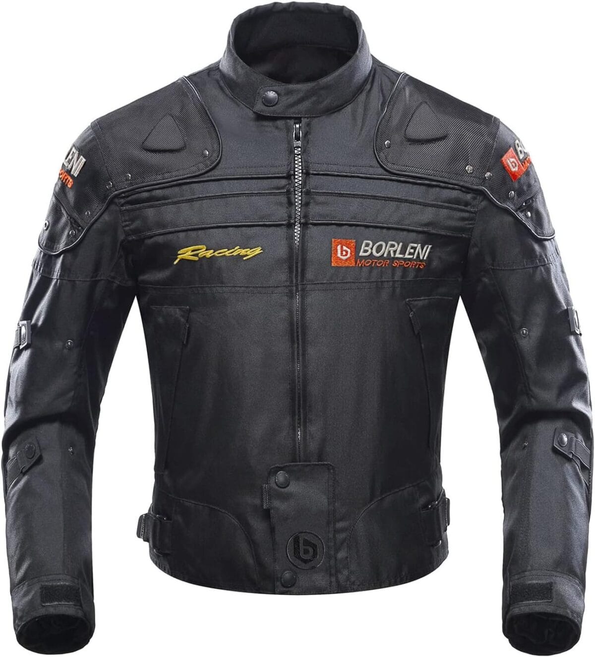 BORLENI Motorcycle Jacket Motorbike Riding Jacket Windproof Motorcycle Full Body Protective Gear CE Armor All Season Black L