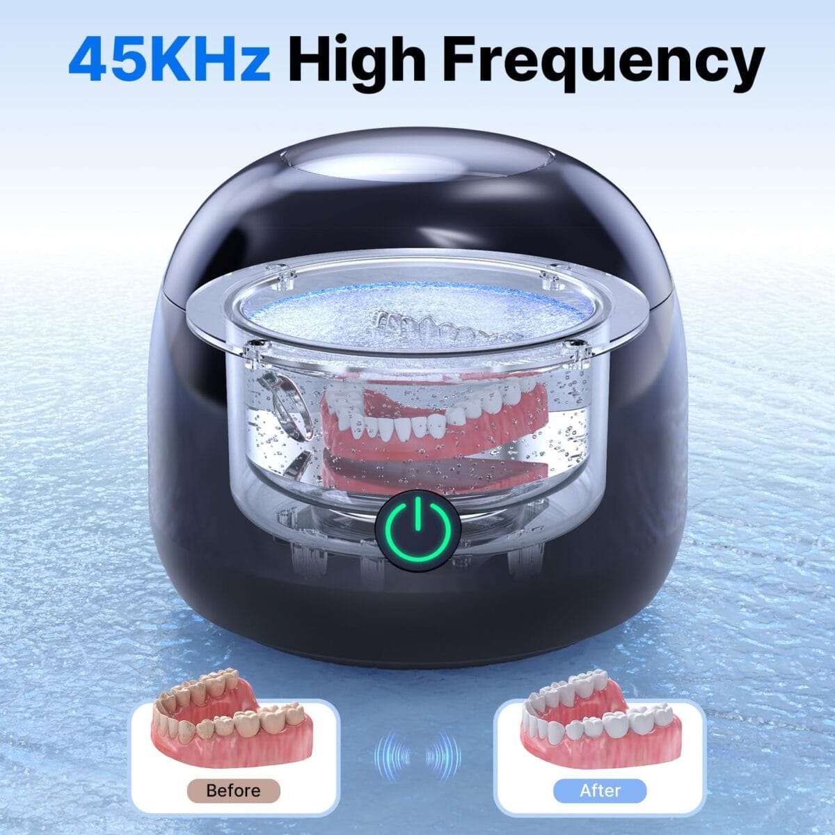 Ultrasonic Retainer Cleaner – UV Dental Cleaning Pod Night Guard Cleaner for Dentures, Aligner, Braces, Toothbrush Heads, Jewelry (Black)