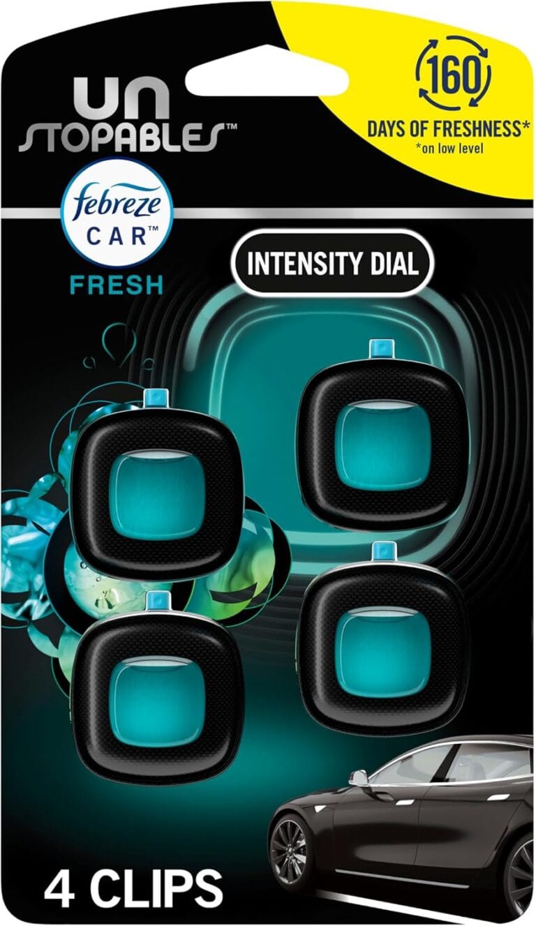 Febreze Unstopables Car Odor-Fighting Car Freshener Vent Clip Fresh Scent, .07 oz. Car Vent Clip, Pack of 4