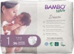 Bambo Nature Hypoallergenic Baby Diapers, Eco-Labelled Sustainable Diapers, Enhanced Leakage Protection, Totally Chlorine-free, Skin Friendly, and Super Absorbent - Size 1 (36 Count)