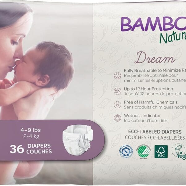 Bambo Nature Hypoallergenic Baby Diapers, Eco-Labelled Sustainable Diapers, Enhanced Leakage Protection, Totally Chlorine-free, Skin Friendly, and Super Absorbent - Size 1 (36 Count)