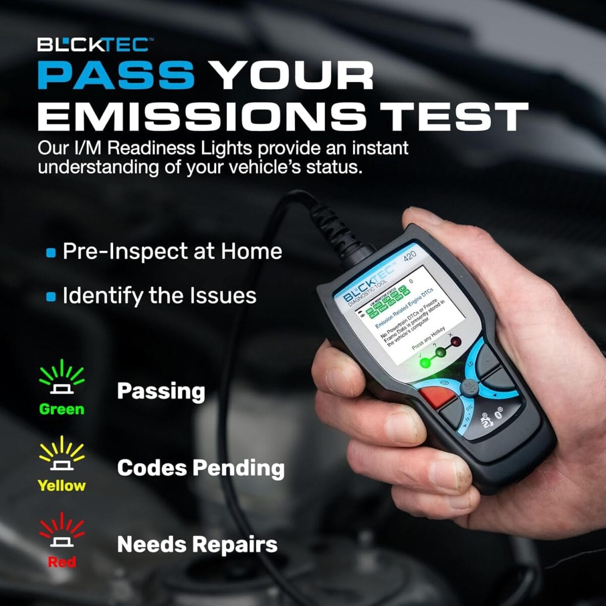 BLCKTEC 420 Bluetooth OBD2 Scanner Diagnostic Tool – Vehicle Code Reader for Car – Clears Check Engine Light – Comes with Premium OBD App On IOS & Android – Works For All Cars 1996 & Newer