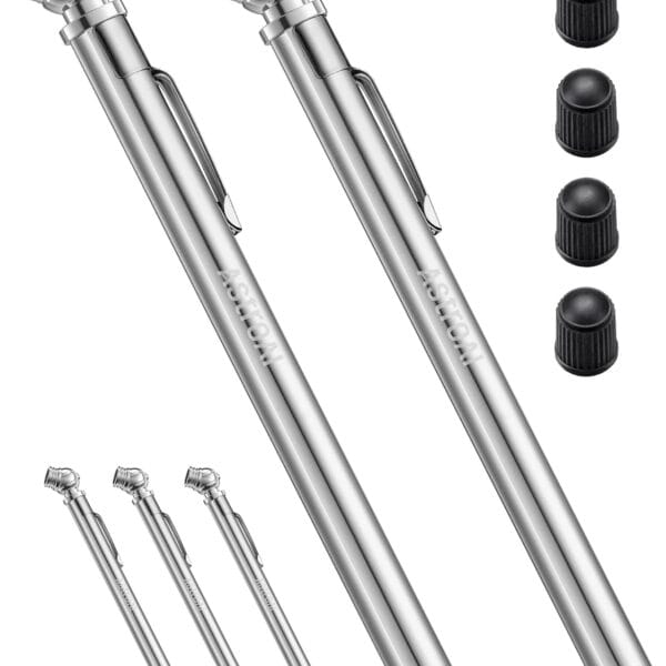 AstroAI Pencil Tire Pressure Gauge 2 Pack (10-75PSI, 2% Span), Air Pressure Gauge for Tires, Stainless Steel Body, and Metal Made Nozzle 3 Measurements for Cars, Bikes, Vehicles
