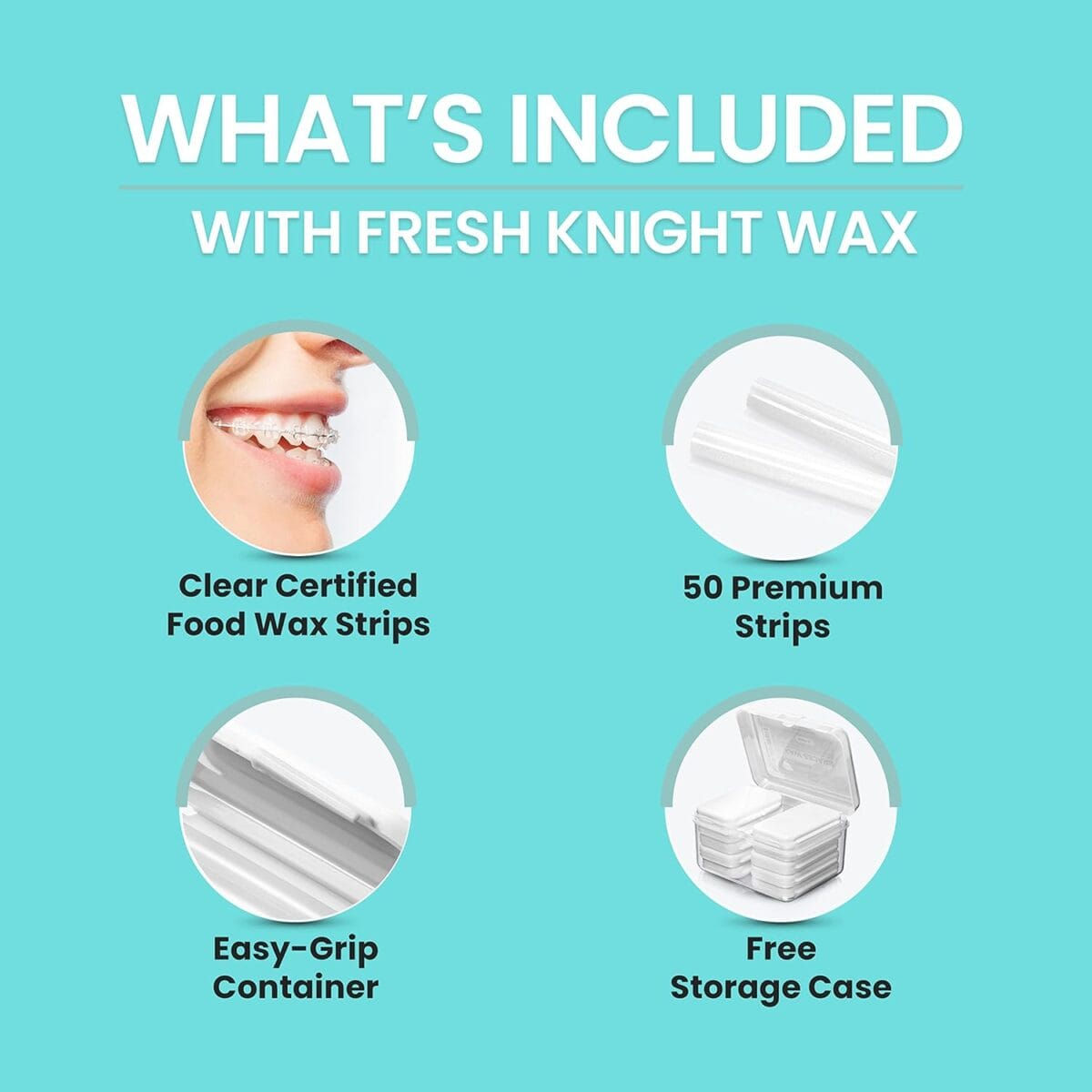Braces Wax,10 Pack. Dental Wax for Braces & Aligners, Unscented & Flavorless – 50 Premium Orthodontic Wax-Strips. White Cases. Includes storage case. Food Grade ortho bracewax. Fresh Knight. (White)