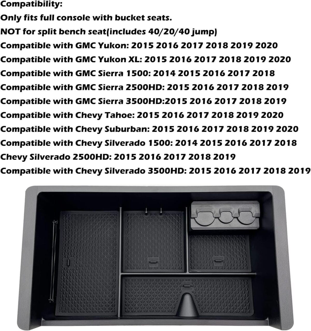 JOJOMARK Center Console Organizer Tray Compatible with 2014-2018 GMC Sierra Accessories, (2015-2020) Yukon/Chevy Tahoe Silverado Suburban, Armrest Storage Box Replaces 22817343(Black)
