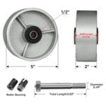 5″ x 2″ Industrial Casters, Steel Cast Iron Wheel – Heavy Duty Caster -Set of 4 Caster with 4000 lbs Capacity, Roller Bearing-1/2 Bore, Replacement Wheel for Platform Trucks(4 Pack)