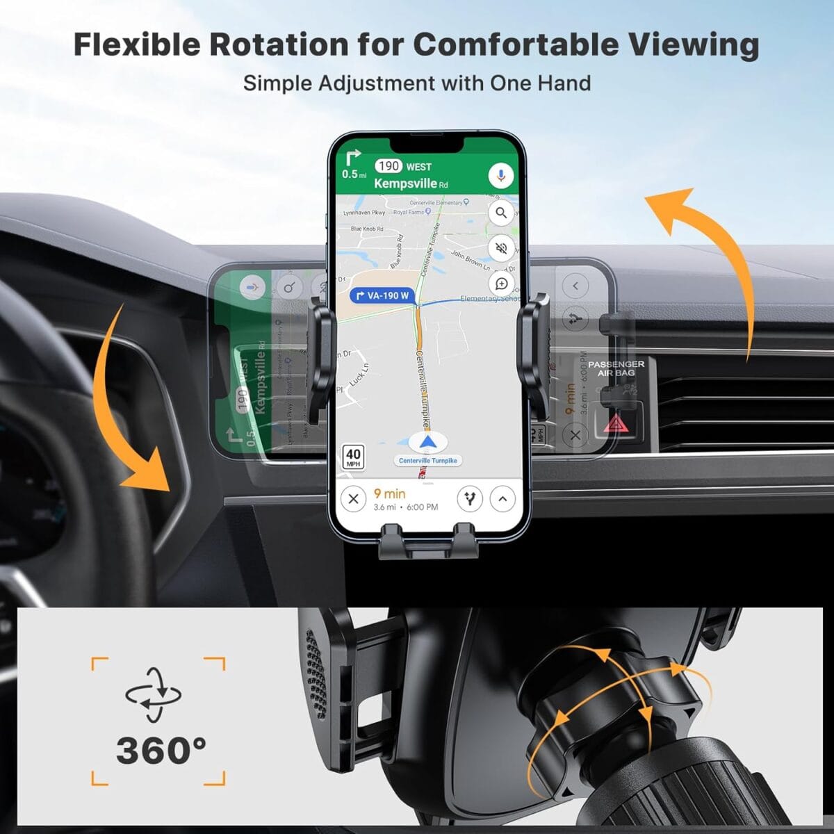 Miracase Phone Holders for Your Car with Metal Hook Clip, Air Vent Cell Phone Car Mount, Universal Automobile Cradle Fit for iPhone Android and All Smartphones, Dark Black