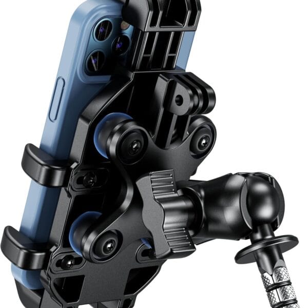 BRCOVAN Motorcycle Fork Stem Phone Mount with Vibration Dampener, Adjustable Heavy Duty Motorcycle Cellphone Holder Fit Stem Tubes 12mm-25.4mm in Diameter, Compatible with 5.4''-7.2'' Smartphones