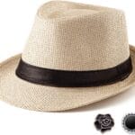 LADYBRO Straw Trilby Fedora Hat for Men 1920s Short Brim Wool Felt Panama Cap 7 1/4