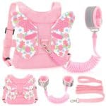 Toddlers Leash + Anti Lost Wrist Link Child Kids Safety Harness Kids Walking Wristband Assistant Strap Belt for Girl Pink Christmas Gift