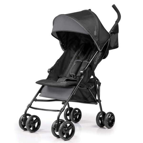 Summer by Ingenuity 3D Mini Convenience Stroller Lightweight Stroller with Compact Fold, Multi-Position Recline, Canopy with Pop Out Sun Visor and More Umbrella Stroller for Travel and More, Gray