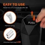 HOTOR Car Trash Can with Lid – 2 Pack, Mini Essential Car Accessories for Interior, Leakproof Garbage Can with 30 Attached Trash Bags, Multipurpose Organizers and Storage for Car, Home, Office