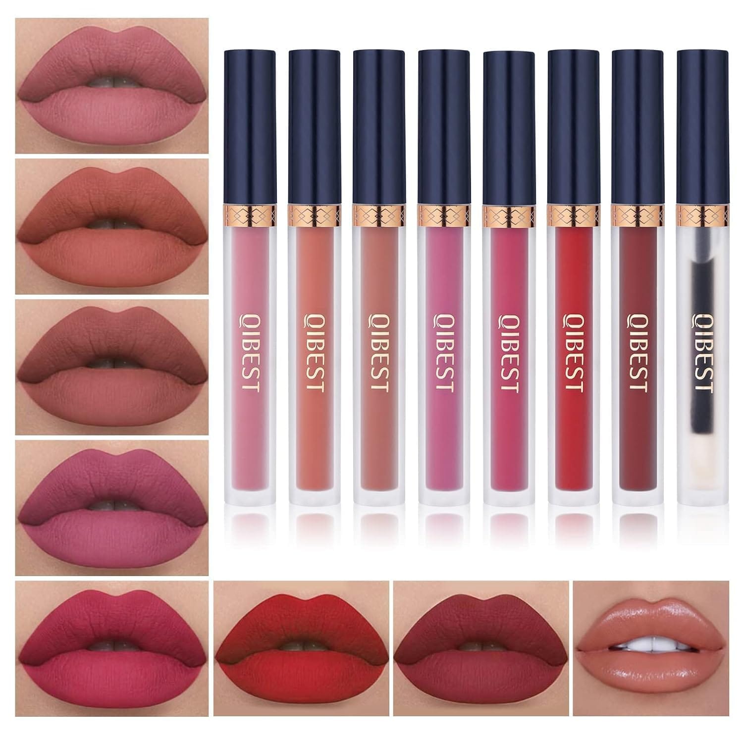 QiBest 7Pcs Matte Liquid Lipstick + 1Pcs Lip Plumper Makeup Set Kit, Pigmented Long Lasting Lip Gloss Set, Velvet Waterproof Halloween Lip Makeup Valentine's Gift Sets For Girls And Women QiBest 7Pcs Matte Liquid Lipstick + 1Pcs Lip Plumper Makeup Set Kit, Pigmented Long Lasting Lip Gloss Set, Velvet Waterproof Halloween Lip Makeup Valentine's Gift Sets for Girls and Women