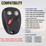 Keyless Entry Remote Key Fob Compatible with Chevy Tahoe Suburban Silverado Avalanche, GMC Sierra Yukon, Cadillac Escalade, Hummer H2 2003 2004 2005 2006, Replacement for LHJ011 (Pack of 2)