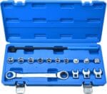 LainKeen 15 Pieces Ratcheting Serpentine Belt Tool Set,Serpentine Belt Removal Installation Tensioner Kit with Reversible Ratcheting Wrench, Socket Adapters, 6-Point Sockets, and Crowfoot Wrenches