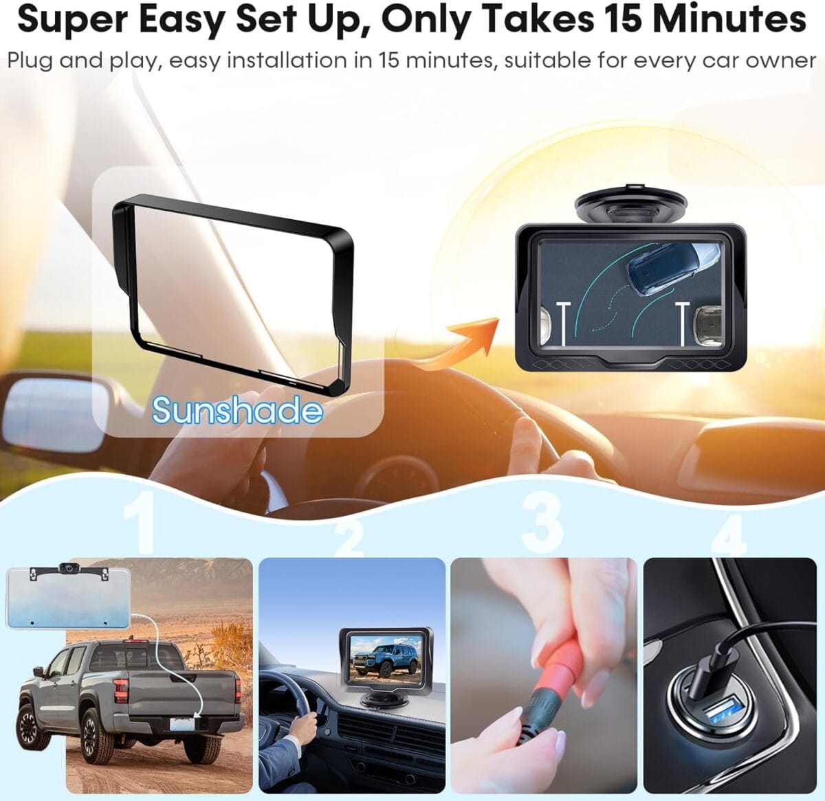 Backup Camera Easy Setup Plug-Play: HD 1080P No-Delay Waterproof – Clear Night Vision Rear View Camera with Monitor for Car Truck SUV – LK3