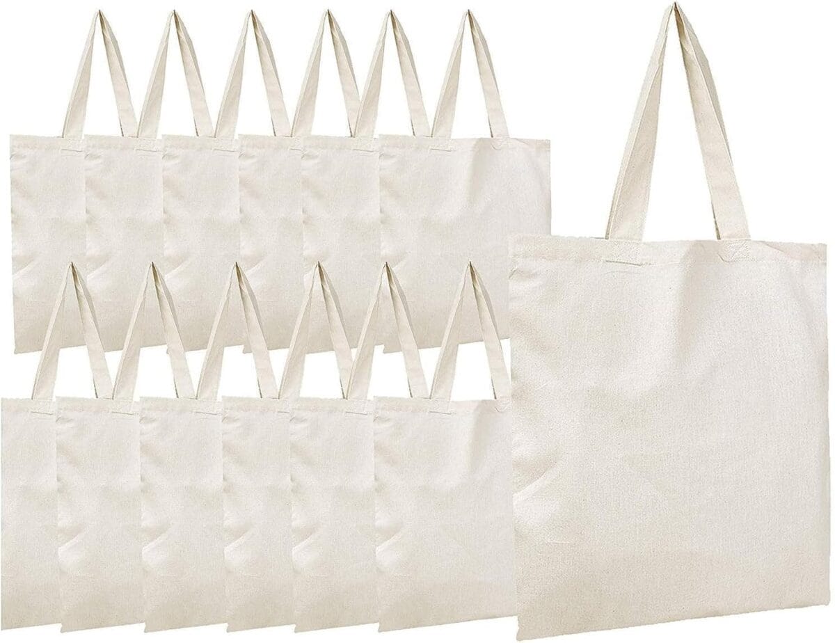 Simpli-Magic Canvas Tote Bags, 13"x15", Pack of 15, Natural
