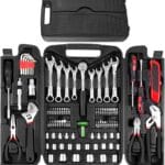 TLGREEN 95 Piece Tool Set, Tool Kit, Mechanics Tool Set, Portable Toolbox with Adjustable Wrench Pliers Socket Bits, with Plastic Toolbox, for House Apartment Garage (Red)