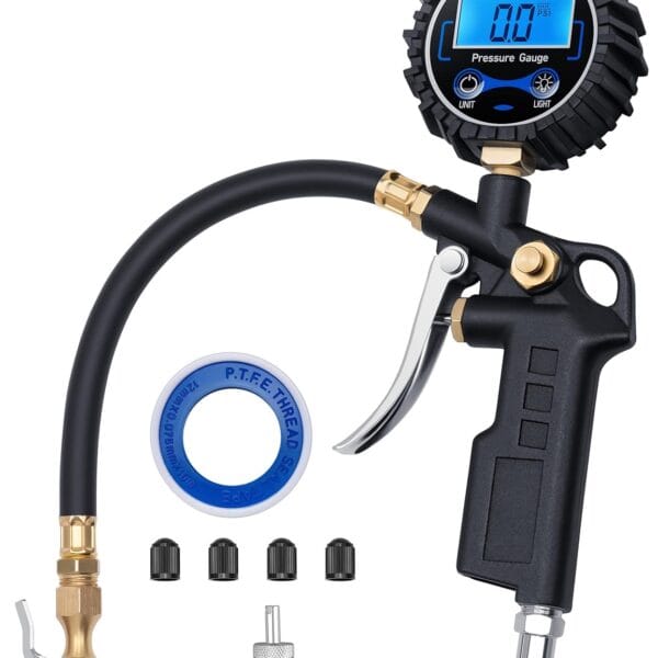 AstroAI Digital Tire Pressure Gauge with Inflator, 250 PSI Air Chuck & Compressor Accessories Heavy Duty with Quick Connect Coupler, 0.1 Display Resolution, Car Accessories, 1pack