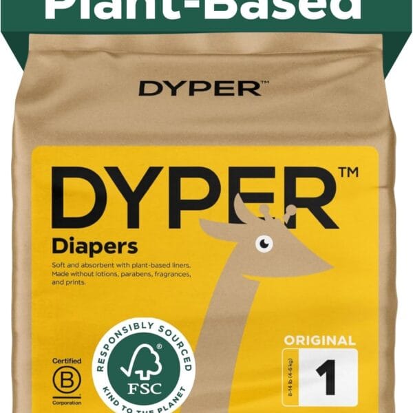 DYPER Baby Diapers Size 1 | Honest Ingredients | Cloth Alternative | Day & Overnight | Made with Plant-Based* Materials | Hypoallergenic