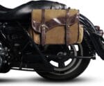 NICECNC Motorcycle Saddle Bags, Vintage Oil Waxed Canvas Motorcycle Saddlebags, Motorcycle Panniers Side Throw Over Saddle Bags Compatible with Harley Honda Suzuki Yamaha Adventure Street Glide Brown