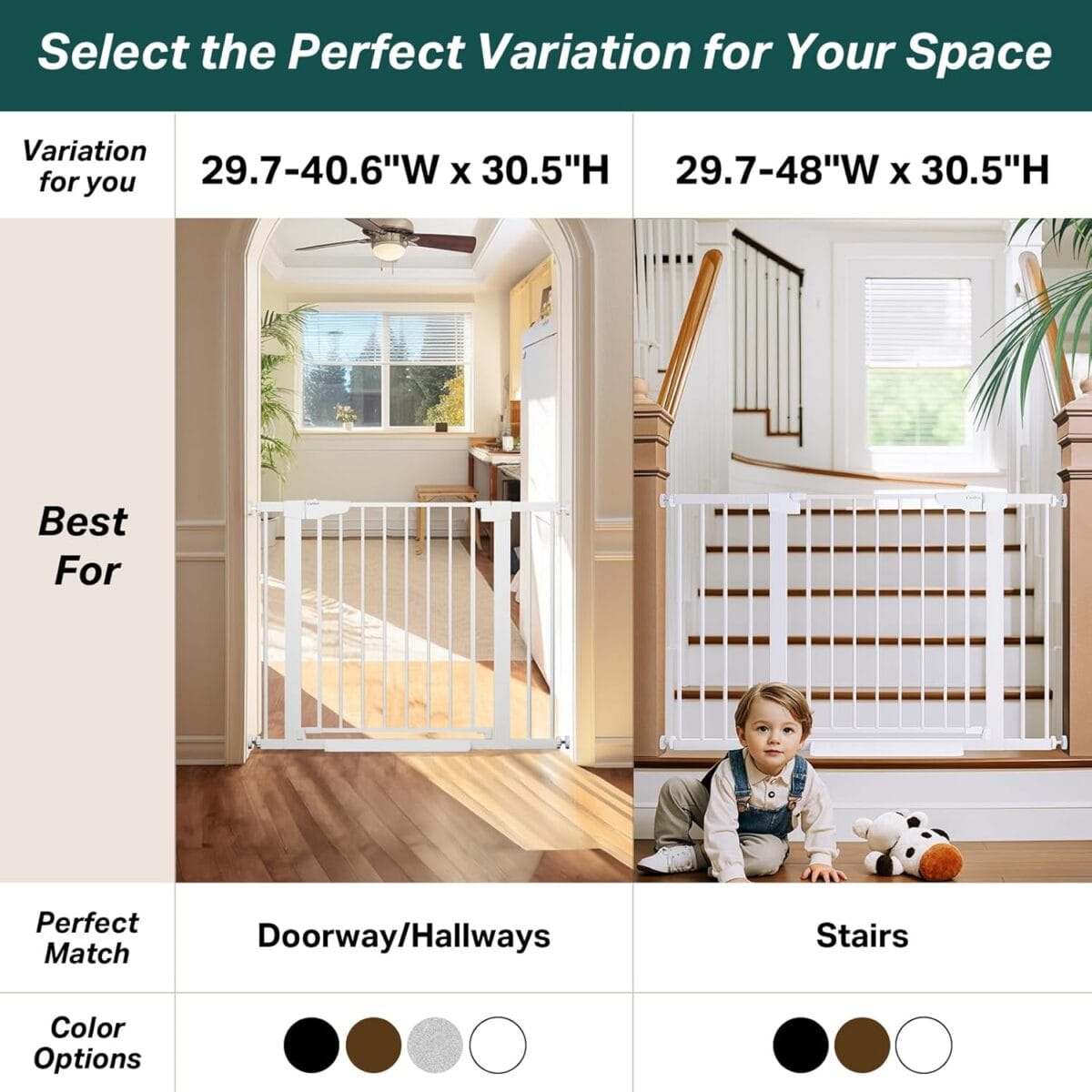 Cumbor 29.7-40.6″ Baby Gate for Stairs, Mom’s Choice Awards Winner-Dog Gate for Doorways, Pressure Mounted Self Closing Pet Gates for Dogs Indoor, Durable Safety Child Gate with Easy Walk Thru Door