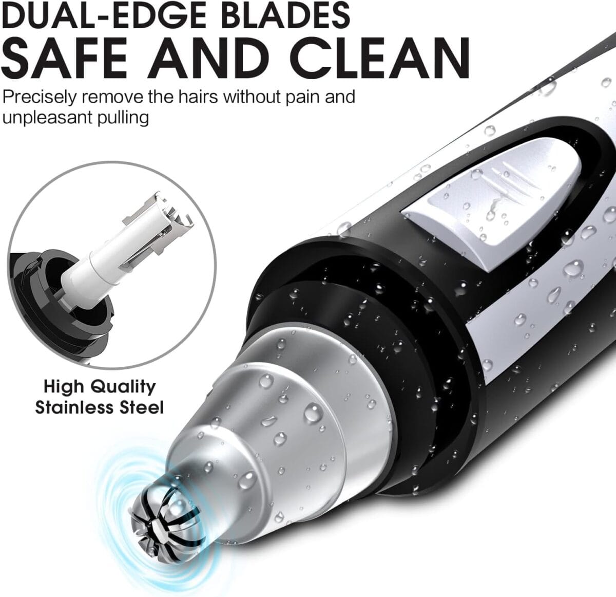 Ear and Nose Hair Trimmer Clipper – 2025 Professional Painless Eyebrow & Facial Hair Trimmer for Men Women,Battery-Operated Trimmer with IPX7 Waterproof,Dual Edge Blades for Easy Cleansing Black