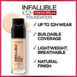 L’Oreal Paris Makeup Infallible Up to 32 Hour Fresh Wear Lightweight Foundation, 411 Beige Ivory, 1 Fl Oz, Packaging May Vary