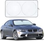 EcoNour Car Windshield Sun Shade | Reflective Sunshade for Ultimate Protection | Overlapping Design | 240T Polyester | Fits Small Sedans, Mini SUVs, Hatchbacks | Medium (64x32 inches)