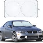 EcoNour Car Windshield Sun Shade | Reflective Sunshade for Ultimate Protection | Overlapping Design | 240T Polyester | Fits Small Sedans, Mini SUVs, Hatchbacks | Medium (64x32 inches)