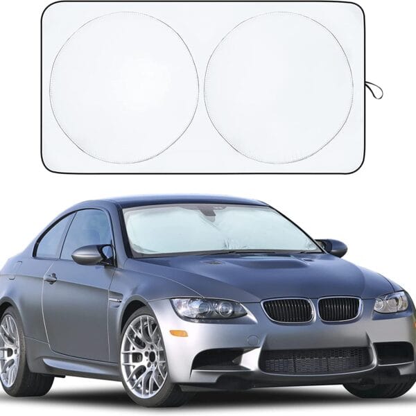 EcoNour Car Windshield Sun Shade | Reflective Sunshade for Ultimate Protection | Overlapping Design | 240T Polyester | Fits Small Sedans, Mini SUVs, Hatchbacks | Medium (64x32 inches)