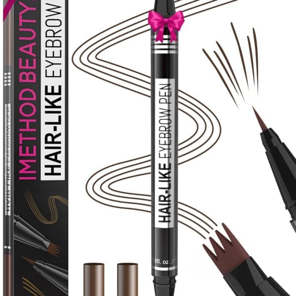 iMethod Microblading Eyebrow Pen - Eyebrow Pencil Magical 2-in-1 Dual-Ended Eye Brow Pencils for Women with 4-Fork-Tip & Precise Brush-Tip Create Natural Hair-Like Brows, Last All-Day, Dark Brown