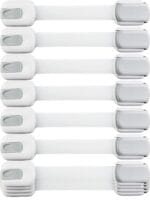 Child Safety Strap Locks (10 Pack) Baby Locks for Cabinets and Drawers, Toilet, Fridge & More. 3M Adhesive Pads. Easy Installation, No Drilling Required, White/Gray