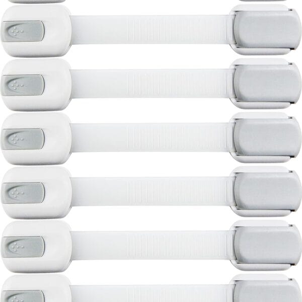 Child Safety Strap Locks (10 Pack) Baby Locks for Cabinets and Drawers, Toilet, Fridge & More. 3M Adhesive Pads. Easy Installation, No Drilling Required, White/Gray