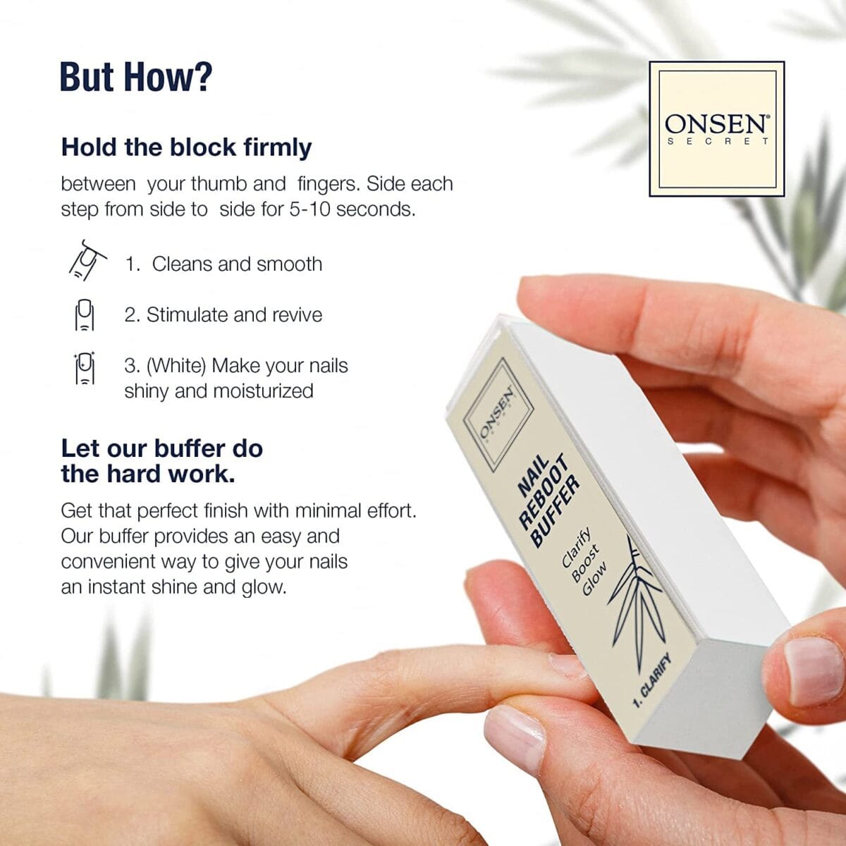 Onsen Secret Professional Nail Buffer Block | 4-Way Buffing for Natural Shine & Healthy Natural Nails – Includes 2 Extra Shine Pads, Salon-Quality, Post-Gel & Acrylic Recovery | 1 Pack