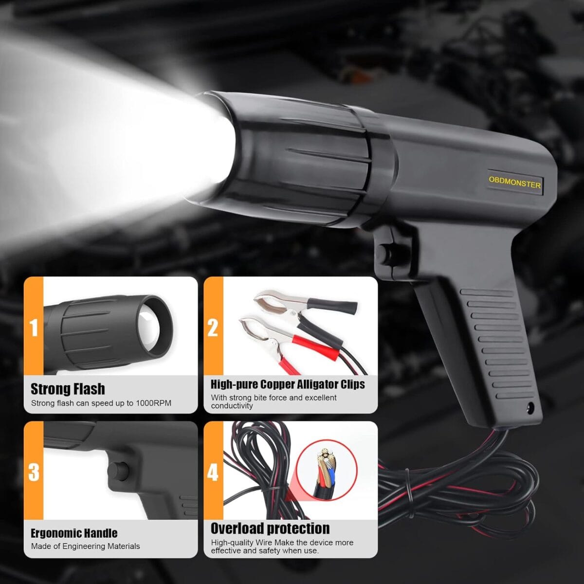 Automotive Timing Light 12V, Inductive Ignition Timing Light Gun for 2&4 Stroke Petrol Engine for Old Classical Car Motorcycle