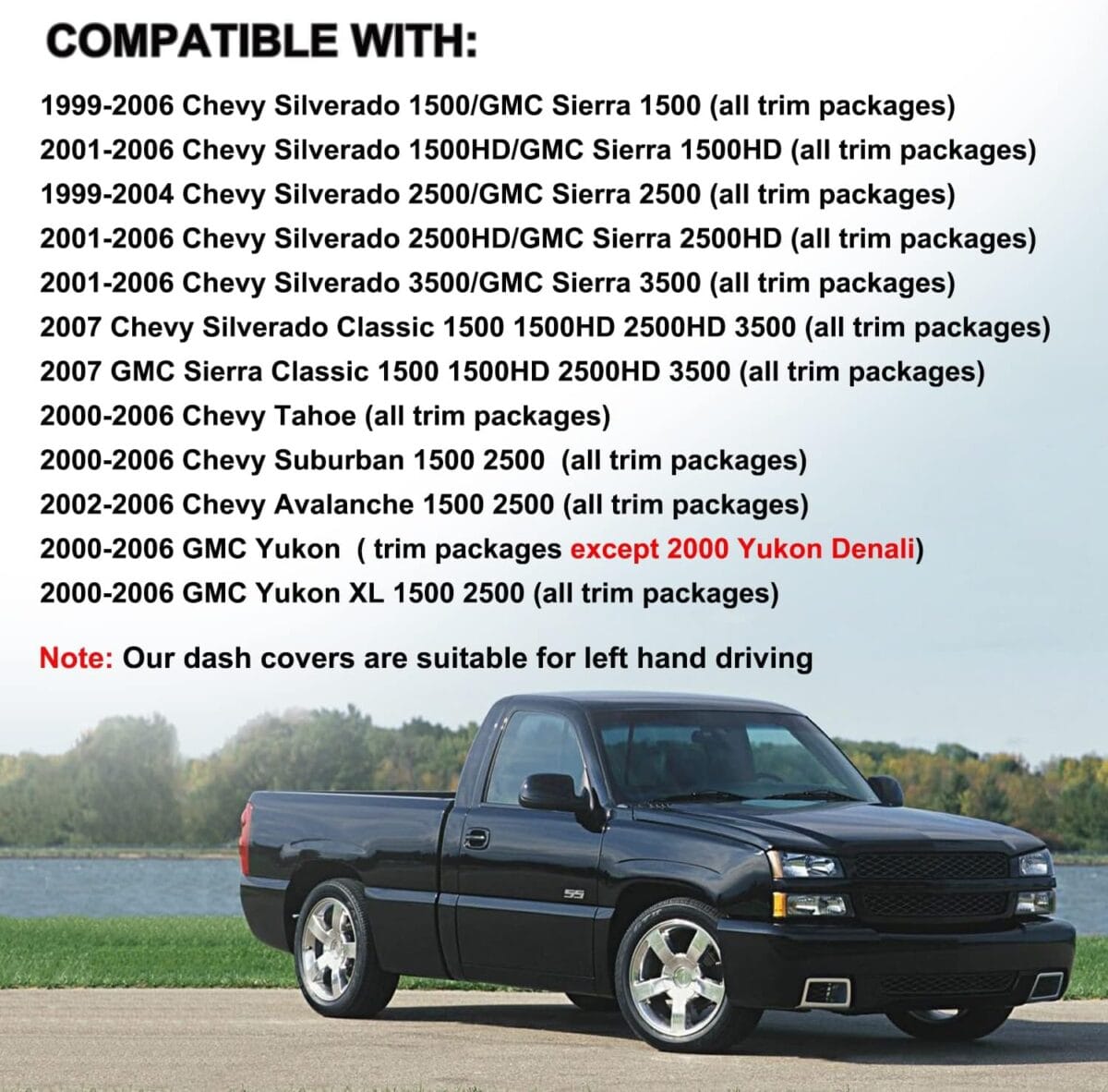Dash Cover Custom Fit for 1999-2006 GMC Sierra/Chevy Chevrolet Silverado,2000-2006 GMC Yukon XL/Chevy Suburban Tahoe Avalanche,Dashboard Mat Pad (99-06,Dark Gray) Y44