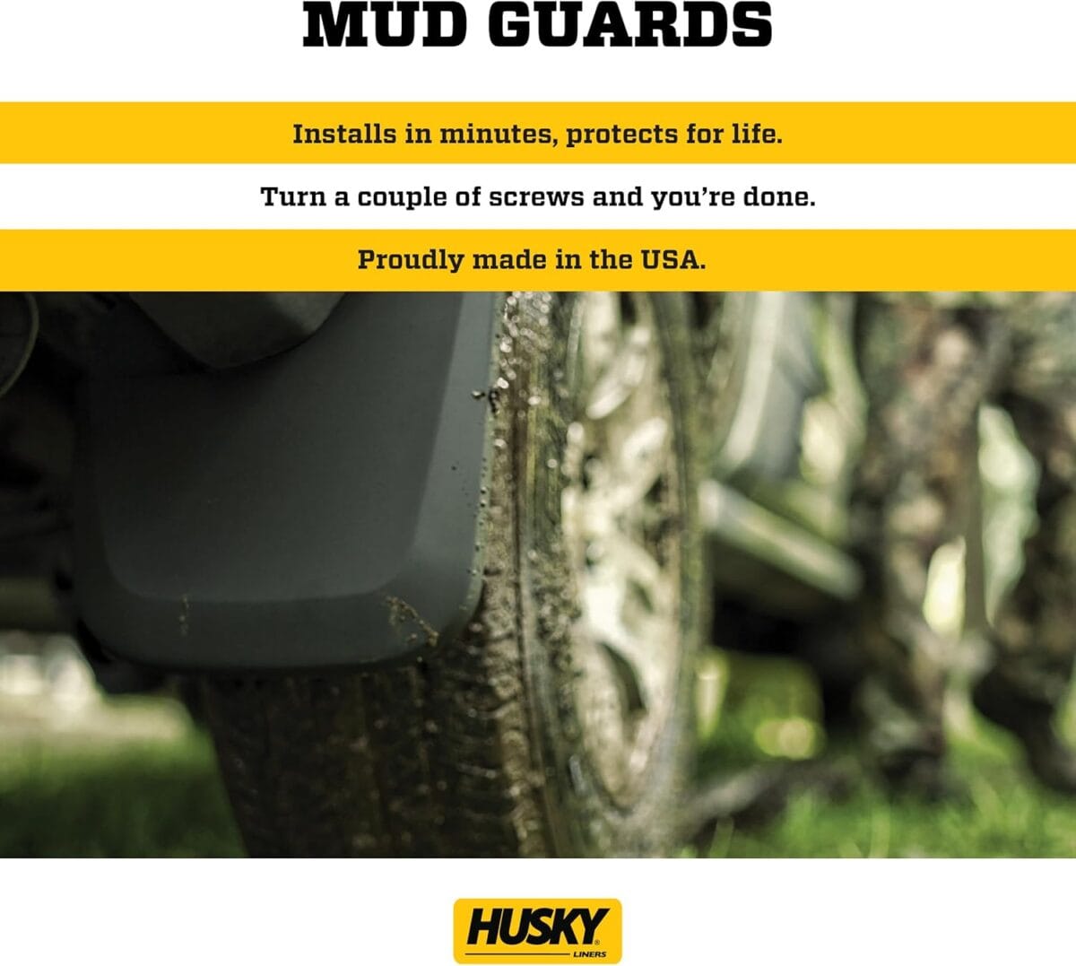 Husky Liners  Front & Rear Mud Guards | Fits 2017-2024 Ford F-250/F-350 w/Single Rear Wheels & w/o OEM Fender Flares – Black, 4 Pc | 58466