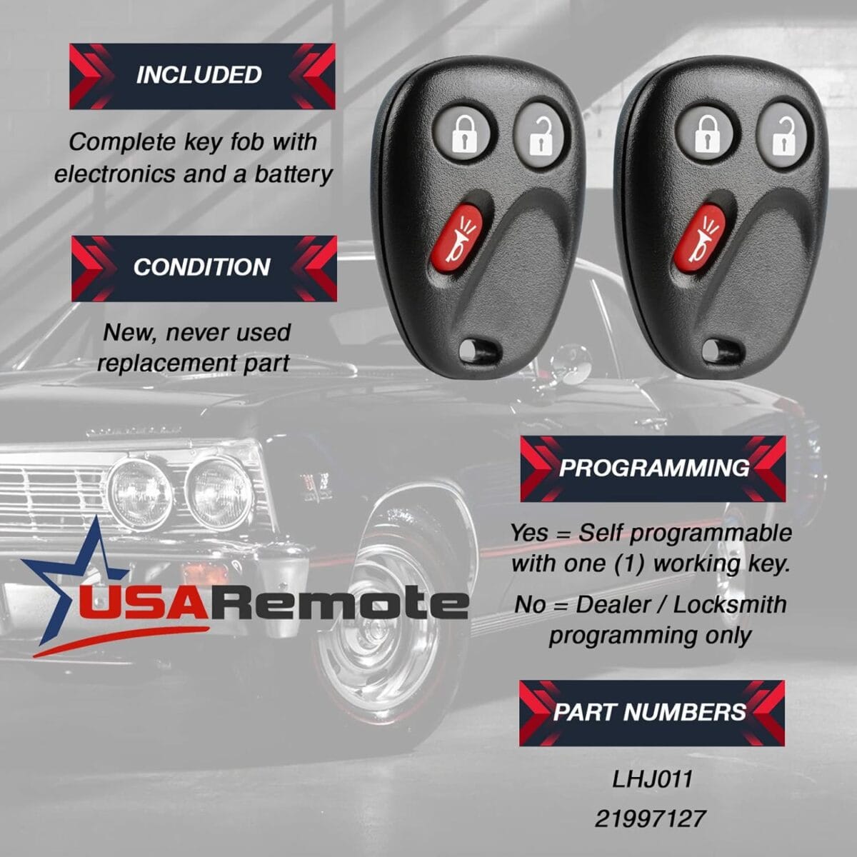 Key Fob Keyless Entry Remote fits 2003-2006 Chevy Tahoe Suburban Silverado Avalanche Equinox SSR/GMC Sierra Yukon/Cadillac Escalade/Hummer H2 / Pontiac Torrent/Saturn Vue (LHJ011), Set of 2