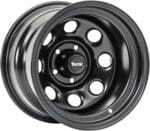 TACTIK Circle 8 Classic 15 Inch Solid Steel Wheel, Black - 15x10, 5x4.5 Bolt Pattern (-38.1mm Offset), 4" Backspace - Fits Jeep 1984-2006 Wrangler, Wagoneer, Comanche, Grand Cherokee TJ YJ MJ ZJ XJ LJ