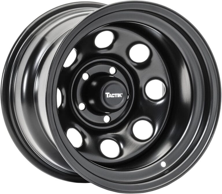 TACTIK Circle 8 Classic 15 Inch Solid Steel Wheel, Black - 15x10, 5x4.5 Bolt Pattern (-38.1mm Offset), 4" Backspace - Fits Jeep 1984-2006 Wrangler, Wagoneer, Comanche, Grand Cherokee TJ YJ MJ ZJ XJ LJ