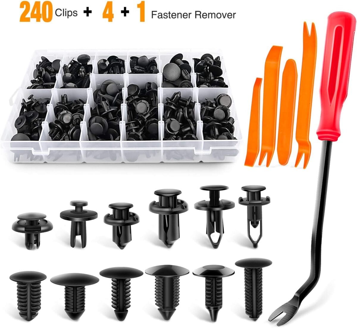GOOACC – GRC-33 240PCS Bumper Retainer Clips Car Plastic Rivets Fasteners Push Retainer Kit Most Popular Sizes Auto Push Pin Rivets Set -Door Trim Panel Fender Clips for GM Ford Toyota Honda Chrysler