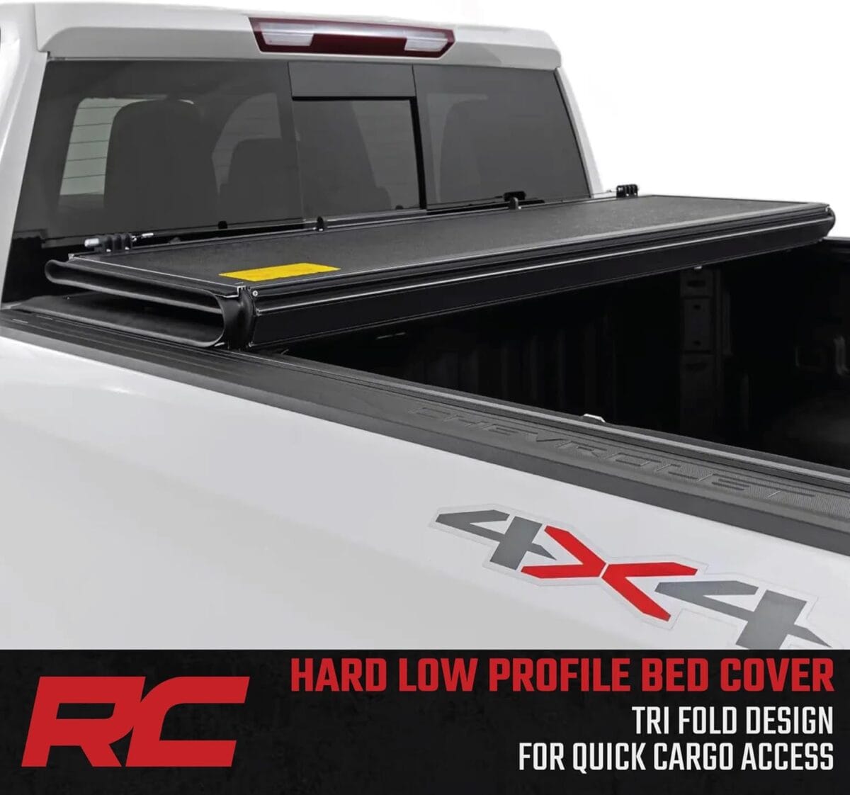 Rough Country Hard Tri-Fold Truck Bed Tonneau Cover for Chevy Silverado & GMC Sierra 1500 (2019-2025) – Low-Profile Aluminum Folding Bed Cover, Fits 5’10 (69.9″) Bed