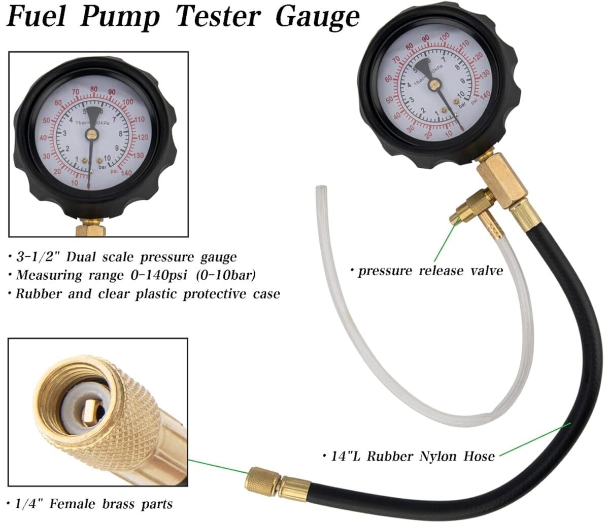 Fuel Pressure Tester (0-140Psi), Fuel Injection Pump Pressure Tester Gauge Kit for Auto Truck Car Motorcycle (Not for Diesel Vehicles) TU-114 Fuel Pressure Tester Kit, Fuel Pressure Gauge Kit