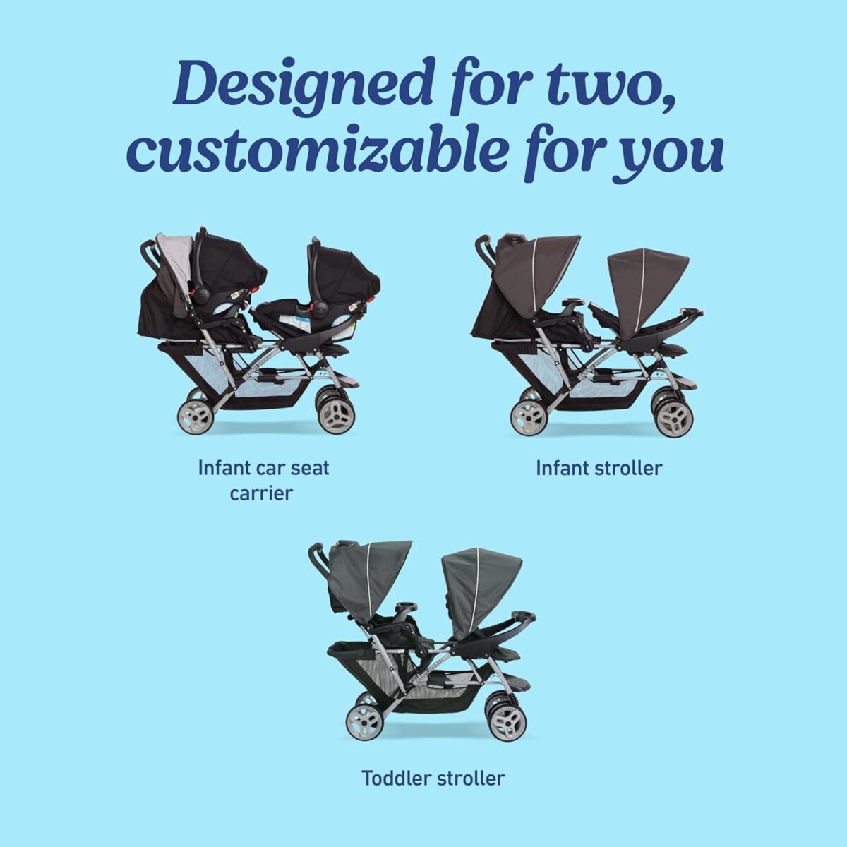 Graco DuoGlider Double Stroller | Lightweight Double Stroller with Tandem Seating, Glacier