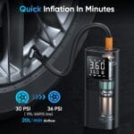 Tire Inflator Portable Air Compressor – 150PSI & 10000mAh Cordless Air Pump with Digital Tire Pressure Gauge, Accurate Dual LCD Display & LED Light, for Car/Motorcycle/E-Bike/Ball