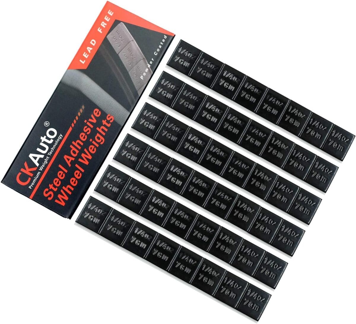 CKAuto 1/4oz, 0.25oz, Black, Adhesive Stick on Wheel Weights, EasyPeel Type. Cars, Trucks, SUVs, Motorcycles, RC Cars. Low Profile, 12oz/Box, U.S. OEM Quality, (48pcs)